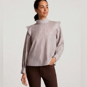 Everlane Top 6 Ruffle Brown Stripe